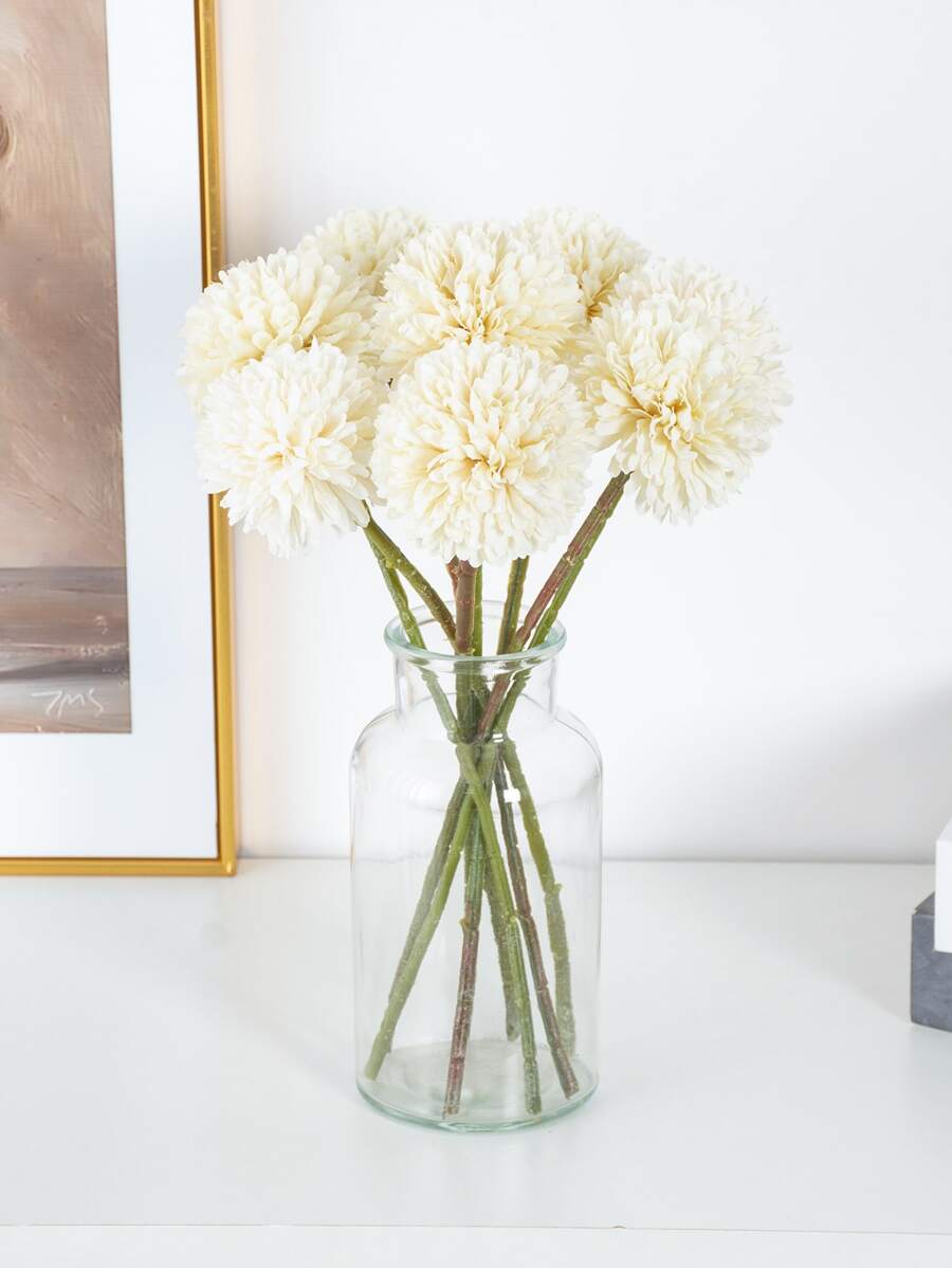 5PCS/10PCS/20pcs 人造球、菊花、绣花球花束、家居花瓶装饰、餐厅、卧室、插花、婚礼、新娘手捧花、腕花、胸花 DIY 材料、生日派对装饰材料、情人节礼物和新年礼物 - 米色 - 查看 1