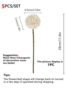 5PCS/10PCS/20pcs 人造球、菊花、绣花球花束、家居花瓶装饰、餐厅、卧室、插花、婚礼、新娘手捧花、腕花、胸花 DIY 材料、生日派对装饰材料、情人节礼物和新年礼物 - 米色 - 查看 2