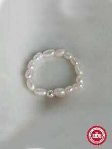 1 件 925 纯银小米形巴洛克珍珠弹力戒指叠戴网红戒指女士珠宝