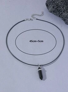 1條時尚黑色玻璃石項鍊,適合男士日常穿著 - 黑色 - 查看 3