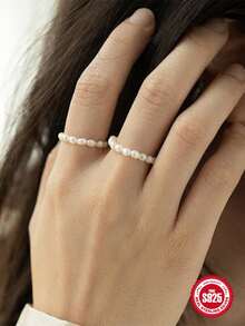 1 件 925 纯银小米形巴洛克珍珠弹力戒指叠戴网红戒指女士珠宝