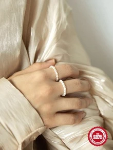 1 件 925 纯银小米形巴洛克珍珠弹力戒指叠戴网红戒指女士珠宝