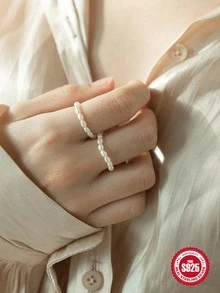 1 件 925 纯银小米形巴洛克珍珠弹力戒指叠戴网红戒指女士珠宝