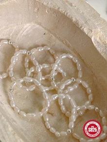 1 件 925 纯银小米形巴洛克珍珠弹力戒指叠戴网红戒指女士珠宝