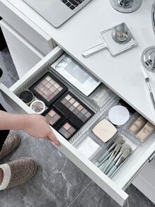 7pcs Transparent Makeup Storage Box With Drawer Style Separators For Desktop, Cosmetic Organizer Shelf