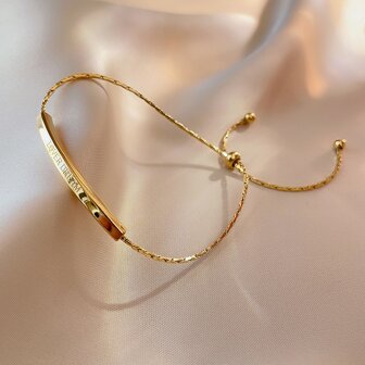 Gold Plated Stainless Steel Curved Tube Charm Bracelet With Pull Cord, Adjustable For Daily Wear