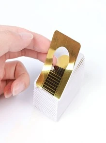 100 Pcs Nail Forms for Acrylic/Polygel Nails, Nail Extension Forms Guide Stickers Nail Paper Forms for DIY Nail Art Tips - Gold - View 5
