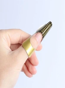100 Pcs Nail Forms for Acrylic/Polygel Nails, Nail Extension Forms Guide Stickers Nail Paper Forms for DIY Nail Art Tips - Gold - View 3