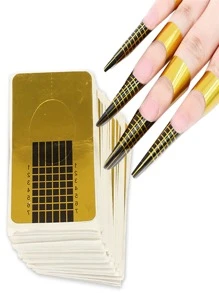 100 Pcs Nail Forms for Acrylic/Polygel Nails, Nail Extension Forms Guide Stickers Nail Paper Forms for DIY Nail Art Tips - Gold - View 4