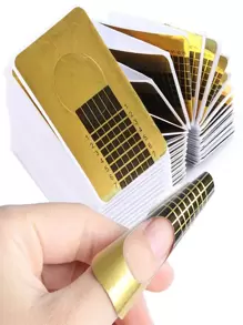 100 Pcs Nail Forms for Acrylic/Polygel Nails, Nail Extension Forms Guide Stickers Nail Paper Forms for DIY Nail Art Tips - Gold - View 1