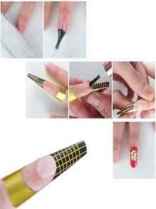 100 Pcs Nail Forms for Acrylic/Polygel Nails, Nail Extension Forms Guide Stickers Nail Paper Forms for DIY Nail Art Tips - Gold - View 2