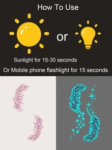 1入組藍色的發光發亮紋身貼紙帶羽毛圖案&星空圖案適用於手腕和身體 - 藍色 - 查看 3