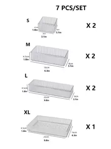 7pcs Transparent Makeup Storage Box With Drawer Style Separators For Desktop, Cosmetic Organizer Shelf