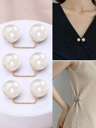 3pcs Women Solid Faux Pearl Decor Anti-Light Elegant Waist Accessory For Daily Life Summer, School Fall, Autumn, Halloween