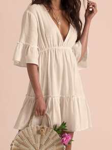 Half Bell Sleeve Backless Cover-Up Dress Summer - Apricot - View 3