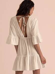 Half Bell Sleeve Backless Cover-Up Dress Summer - Apricot - View 2