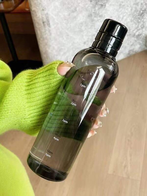 1pc Time Scale Marked Black Water Cup, Water Bottle
