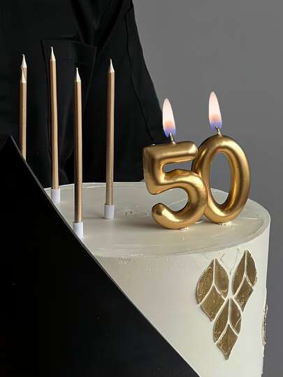 1pc Golden 0-9 Number Shaped Birthday Party Cake Decor Candle,Christmas