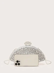 迷人閃光金光閃閃，亮片，奢華，閃亮輕奢閃光防水，輕便，便攜，經典，休閒銀孔雀繡有水鑽晚宴手拿包適合青少年女孩女大學生，新秀和白領，非常適合工作，萬聖節，假期，購物、度假婚禮、派對、舞會、夜間派對晚餐包、派對女孩晚餐包、女士、新娘 - 銀色 - 查看 6