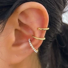 3pcs/set C-shaped Clip On Earrings Without Pierced Ear Hole - Gold - View 12