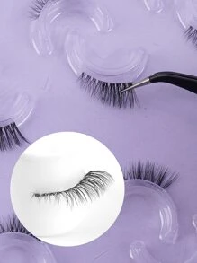 MAGEFY 6 对半眼自然全假睫毛，蓬松纤细，适合日常使用，漫画睫毛，旅行必备，细长眼尾条状睫毛，睫毛，睫毛，假睫毛 - 黑色 - 查看 5