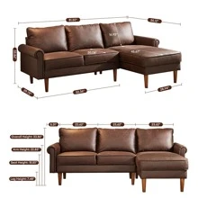 Ovios Modern Sectional Sofa, L-Shape Sofa Couch With Comfy Cushions, 3 Seater Couch With Chaise For Living Room Small Space - 深棕色(右) - 查看 8