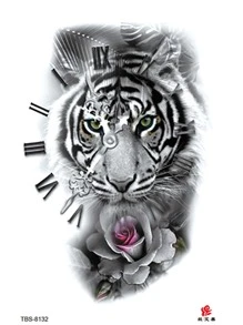 Temporary Arm Tattoo Sticker For Men And Women, Tiger, Rose, Clock Pattern, Disposable And Waterproof - Black - View 5