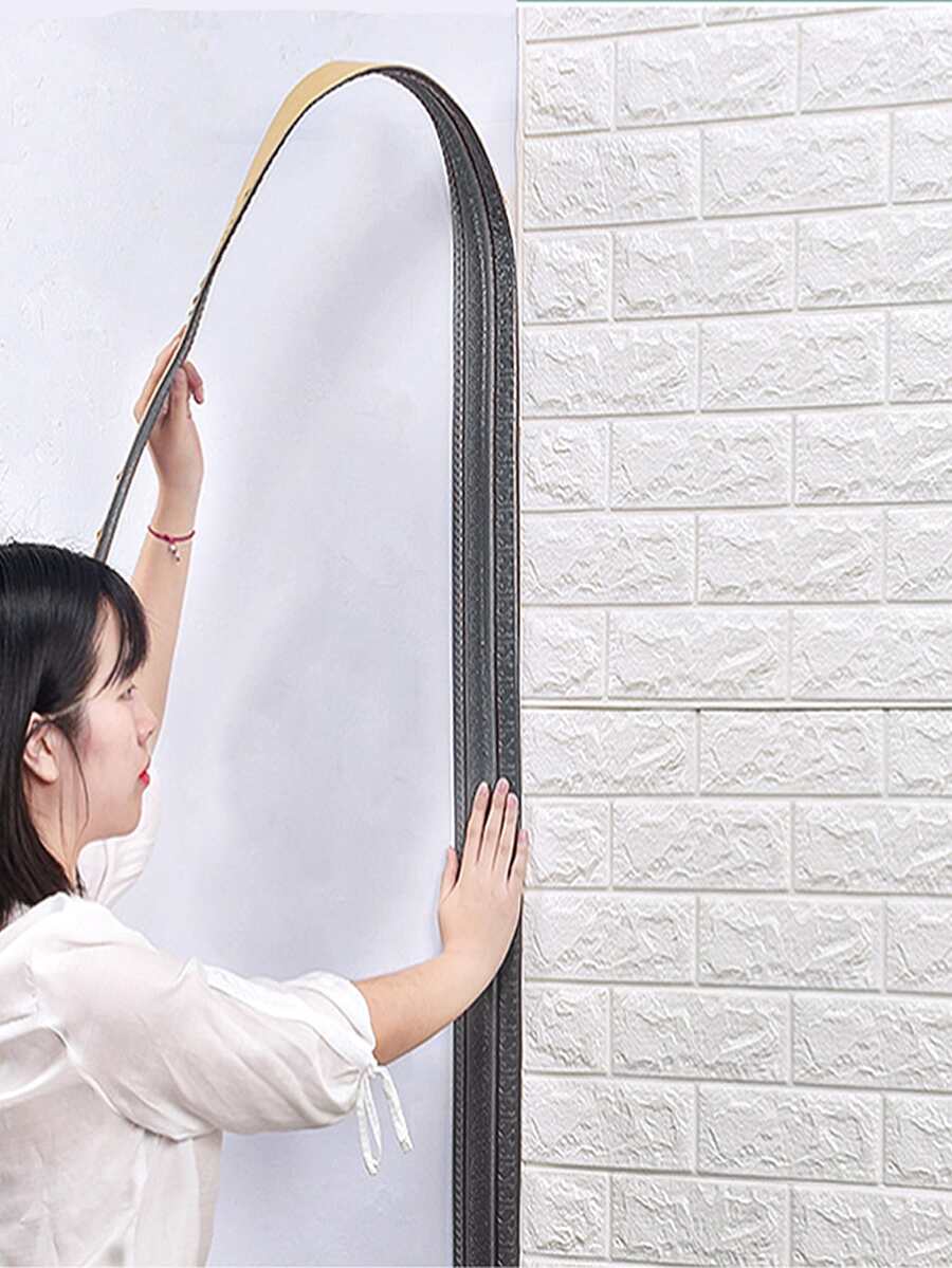 1片2.3m/7.54ft線條防水3d圖案貼紙,牆壁裝飾線條踢腳線邊框裝飾,自黏式家用防水可分離,用於牆壁邊框裝飾 - 灰黑色 - 查看 1