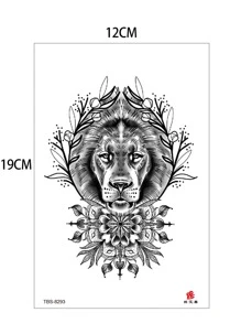 1pc Temporary Tattoo Sticker Water Transfer Technology Neutral Fake Tattoo Lion Floral Print Realistic Tattoo Sticker, Suitable For Men And Women - Black - View 5