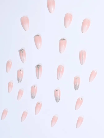24pcs/Set Ins Style Fresh Painted Almond Shape Full Coverage False Nails With A Set Of Manicure Tools, Suitable For Women, Party, Dance And Daily Wear Press On Nails Nail Supplies
