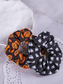 2 cái/bộ dây buộc tóc ruy băng nhiều màu họa tiết đầu lâu Halloween cho trẻ em - Nhiều màu - Xem 2