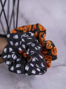 2 cái/bộ dây buộc tóc ruy băng nhiều màu họa tiết đầu lâu Halloween cho trẻ em - Nhiều màu - Xem 4