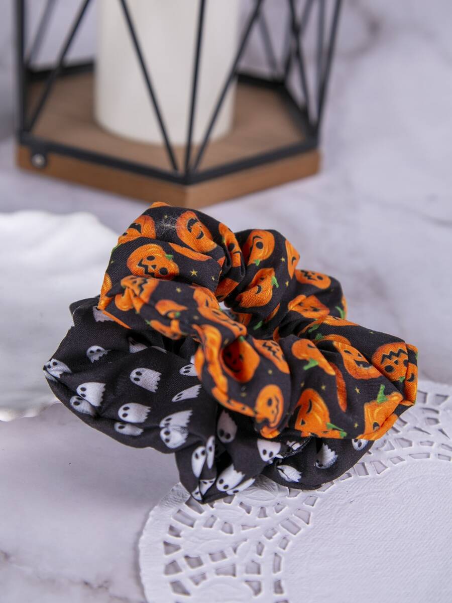 2 cái/bộ dây buộc tóc ruy băng nhiều màu họa tiết đầu lâu Halloween cho trẻ em - Nhiều màu - Xem 1