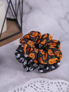 2 cái/bộ dây buộc tóc ruy băng nhiều màu họa tiết đầu lâu Halloween cho trẻ em - Nhiều màu - Xem 3