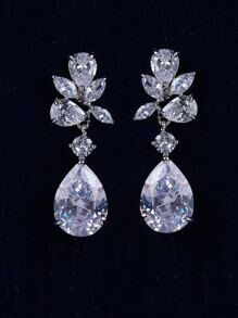1对女士水滴形水钻装饰奢华新娘耳环，适合婚礼、皇家婚礼和情人节佩戴。 - 銀色 - 查看 2