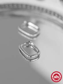 Cubic Zirconia Decor Silver Hoop Earrings