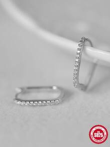Cubic Zirconia Decor Silver Hoop Earrings