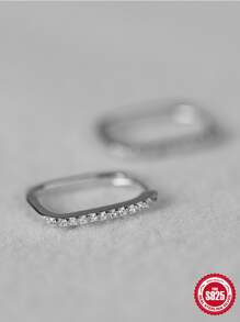 Cubic Zirconia Decor Silver Hoop Earrings