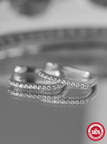 Cubic Zirconia Decor Silver Hoop Earrings