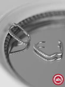 Cubic Zirconia Decor Silver Hoop Earrings