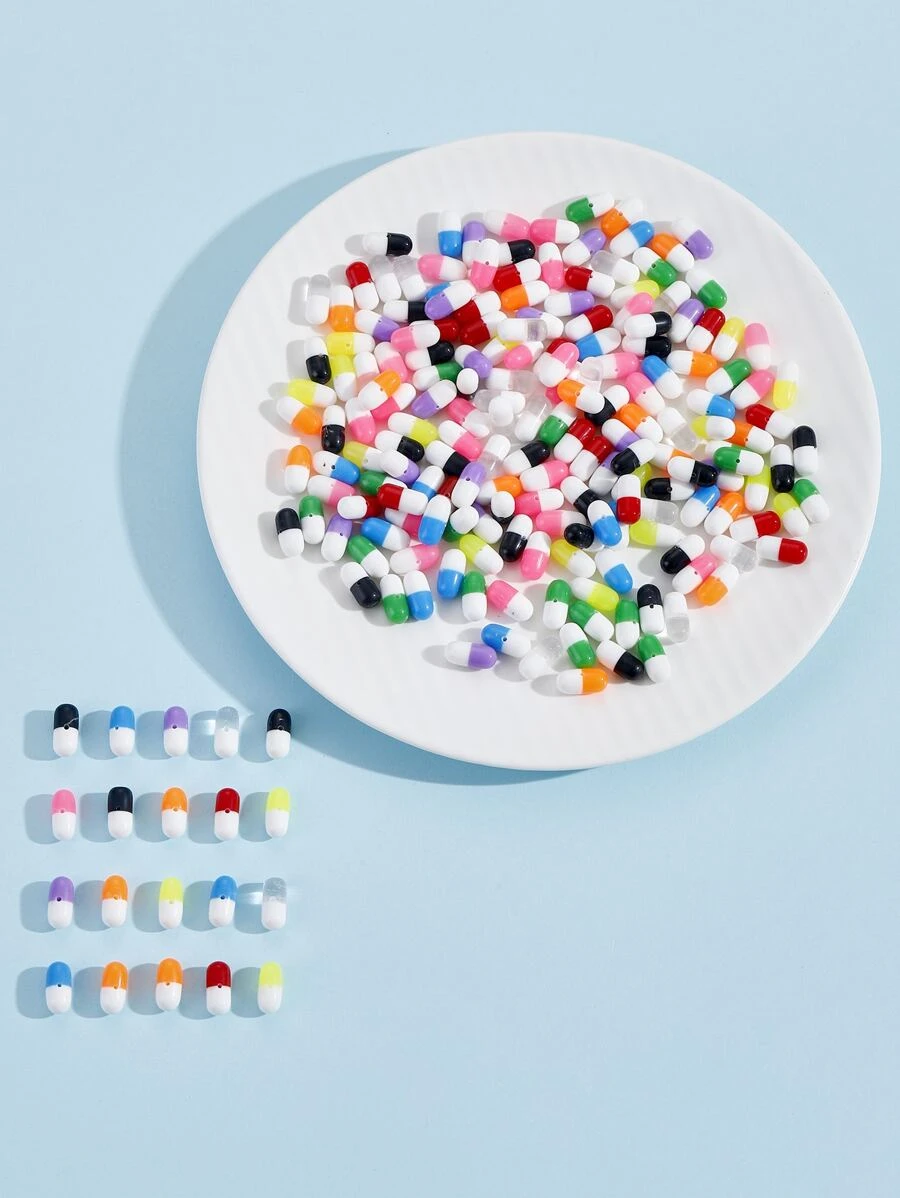 20pcs Resin Pill Shaped Button Jewelry Making Accessories For Bracelet, Beads, Cylinder Capsule Random Color