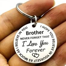 1pc Men's Stainless Steel Keychain Pendant Key Ring Perfect Gift For Brothers And Friends To Show Your Love - Silver - View 3