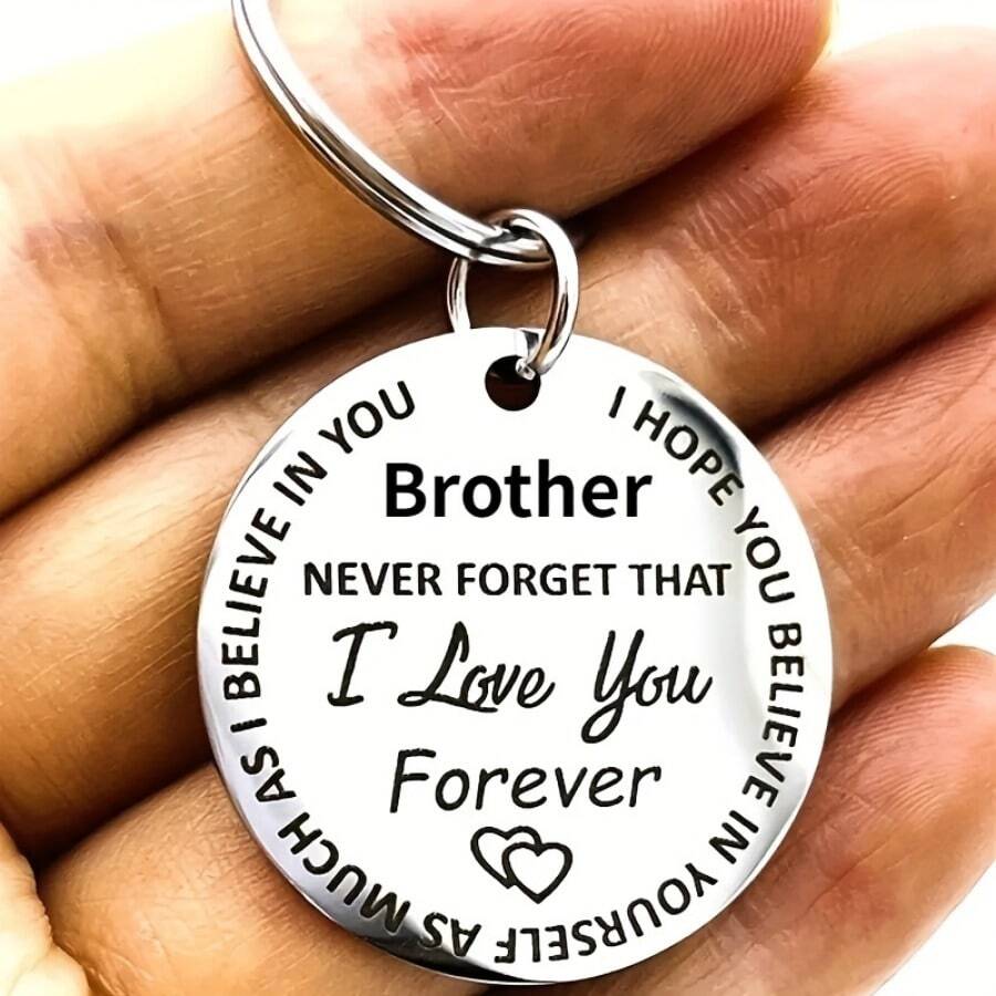 1pc Men's Stainless Steel Keychain Pendant Key Ring Perfect Gift For Brothers And Friends To Show Your Love - Silver - View 1