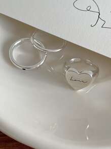 BALMORA 1pc Versatile and Fashionable S925 Smooth Sterling Silver Letter Love Ring for Women for Daily Wear Party