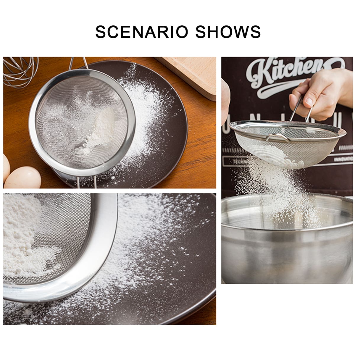 Fine Mesh Sieve, 3 Sizes of Flour Sieves with Handle (8/14/20 cm) Fine