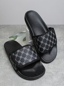 流行时尚男士格子拖鞋，舒适柔软防滑休闲家居或户外夏季凉鞋 - 黑色 - 查看 2