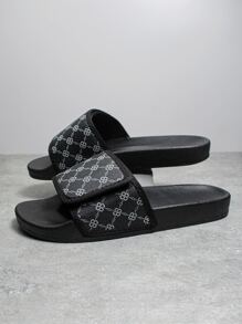 流行时尚男士格子拖鞋，舒适柔软防滑休闲家居或户外夏季凉鞋 - 黑色 - 查看 5