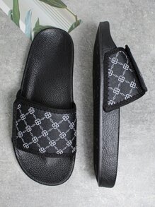 流行时尚男士格子拖鞋，舒适柔软防滑休闲家居或户外夏季凉鞋 - 黑色 - 查看 6