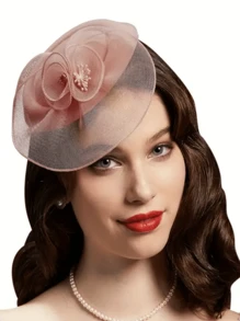 Vintage Feather Fascinator Hat - Perfect for Weddings & Tea Parties - Dusty Pink - View 1