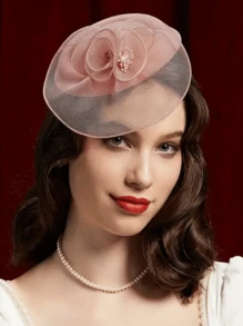 Vintage Feather Fascinator Hat - Perfect for Weddings & Tea Parties - Dusty Pink - View 2